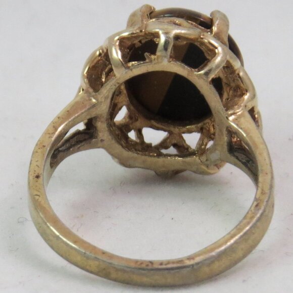 Vintage Gold Plated Silver Ring with Oval Tiger's Eye Cabochon Size 5.5 - Picture 3 of 3